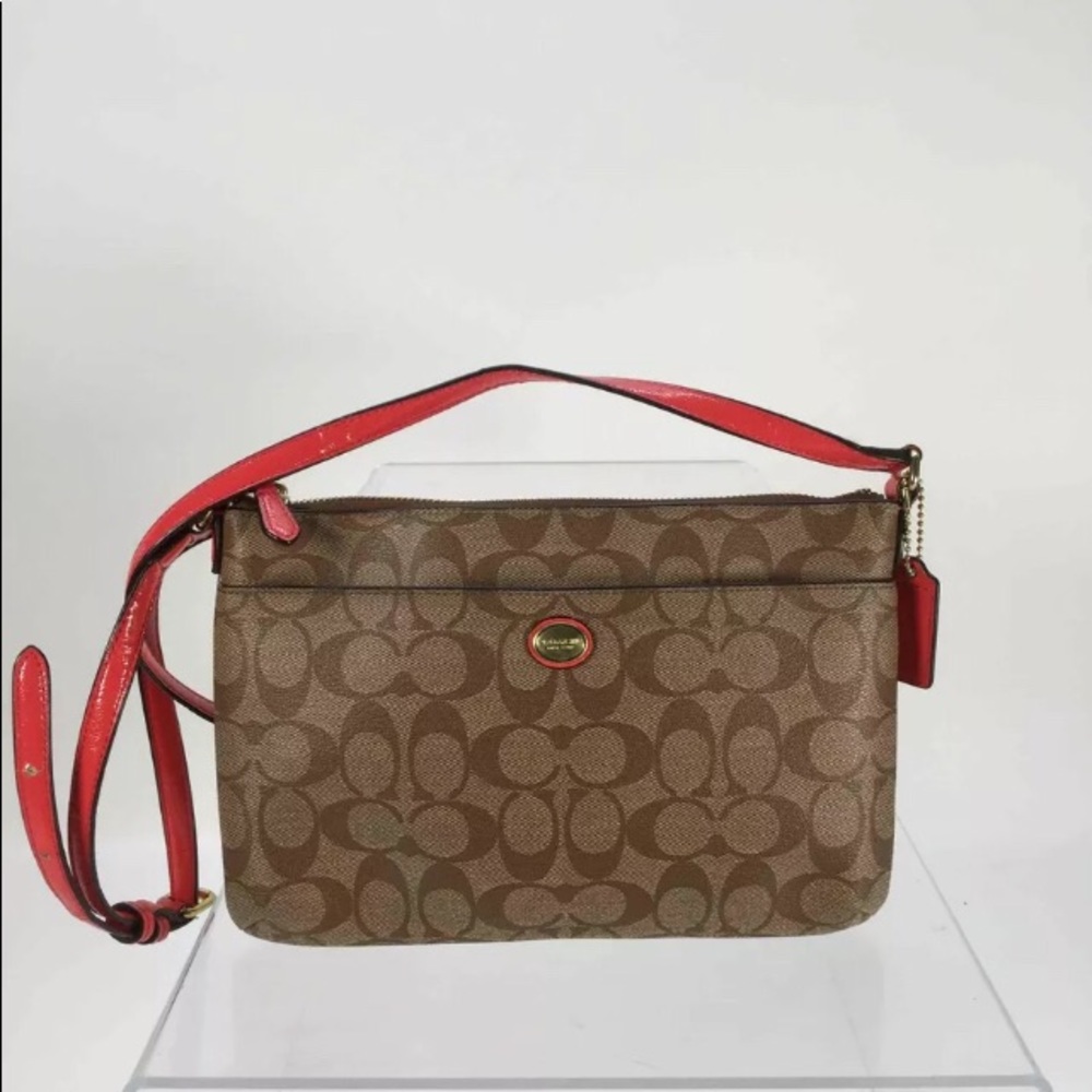 Coach Light/Dark Brown Logo Coral Leather strap Crossbody handbag